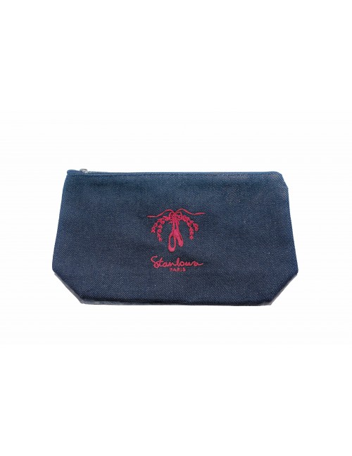 Trousse jean brodée - STANLOWA PARIS - fuchsia