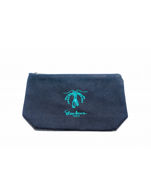 Trousse jean brodée - STANLOWA PARIS - turquoise